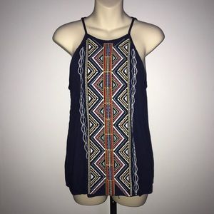 Navy embroidered halter tank top
